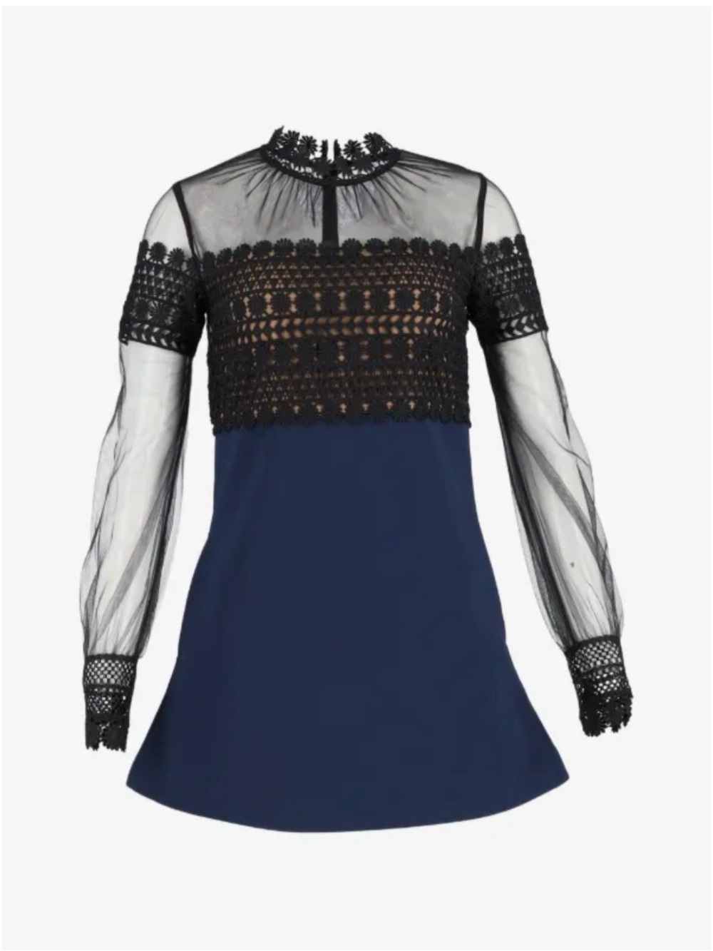 Self-Portrait Sheer Lace Yoke Navy Mini Dress - Picture 2 of 9